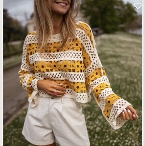 Yellow and Cream Crochet Crop Top